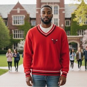 Ultra Game Chicago Bulls V-Neck Sweater NBA Red Size Small